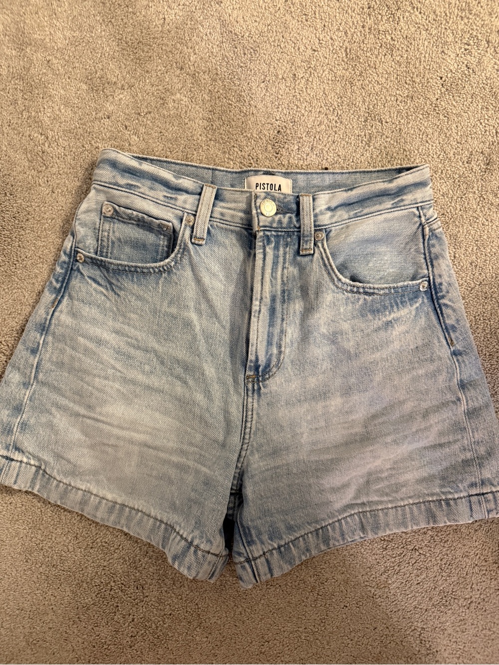 pistola faded light blue high-rise denim shorts worn once - Picture 1 of 3